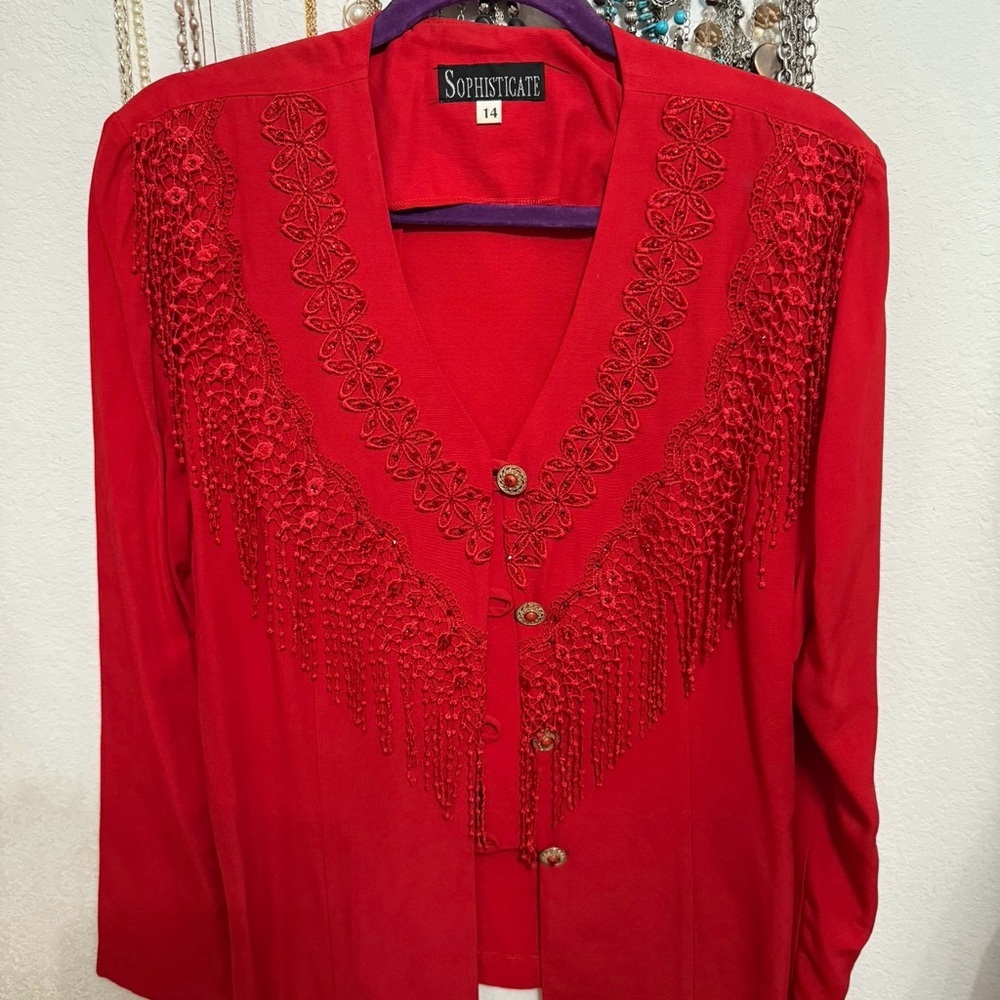 Women's Red Embroidered Top